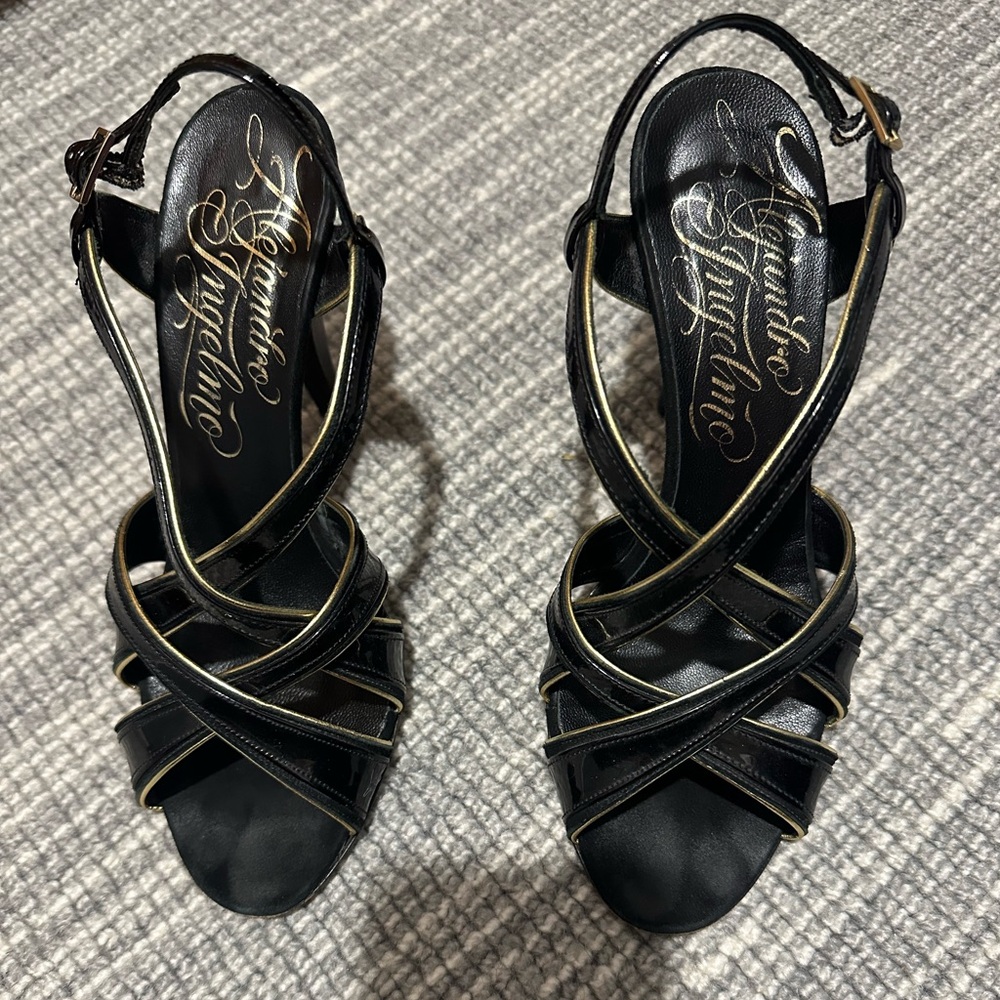 Alejandro Ingelmo Black and Gold Strappy Heels